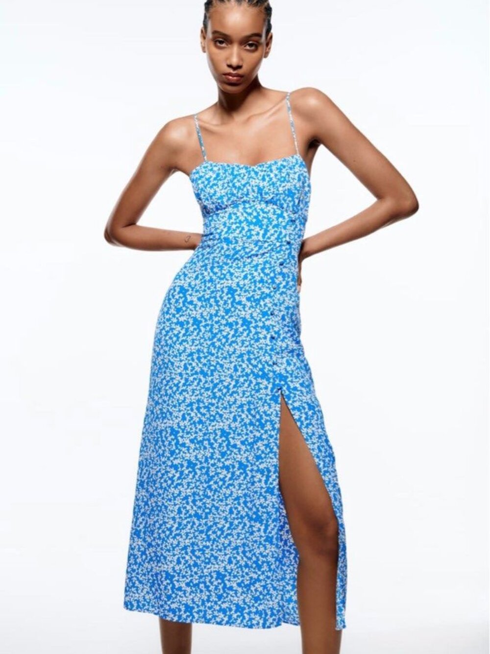 Zara blue floral corset top midi dress size medium